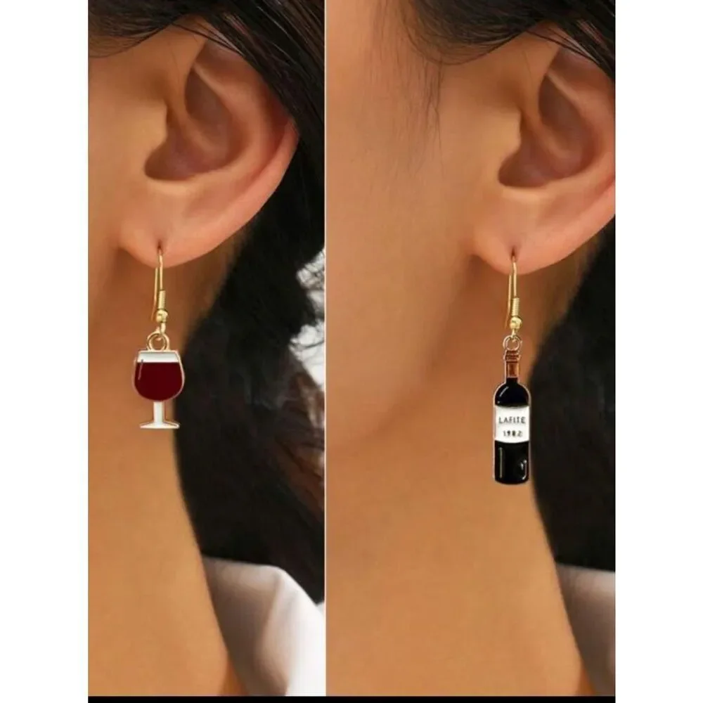 Wine Bottle & Glass Drop Earrings A1770
